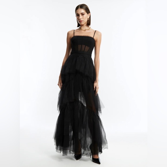 BCBG TIERED RUFFLED MAXI DRESS - Picture 1 of 3